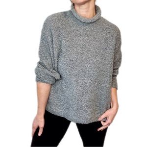 VINTAGE Cowl-like Turtleneck Wool Blend Grey Gray Boxy Sweater Oversized Large